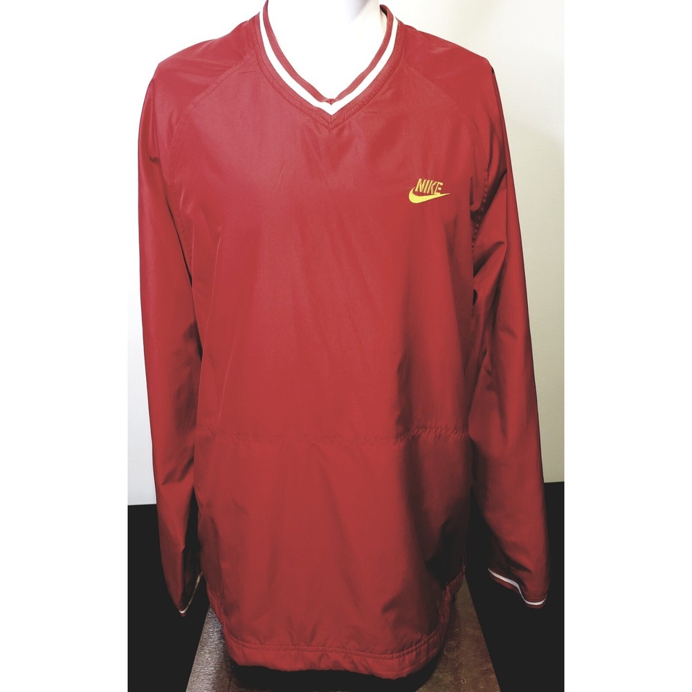 Nike Baseball Men Large Pullover Windbreaker‎ Jacket Dark Red Embroidered Swoosh